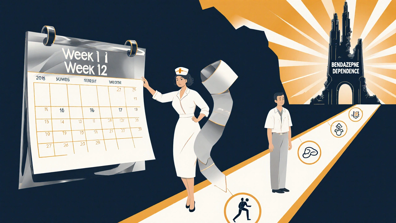 Nurse guiding patient away from pill tower toward mindfulness and tapering path.