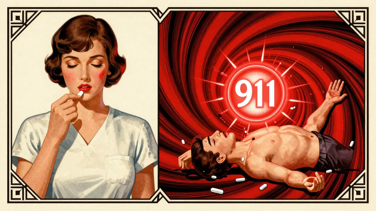 Split illustration showing mild reaction vs. anaphylaxis emergency