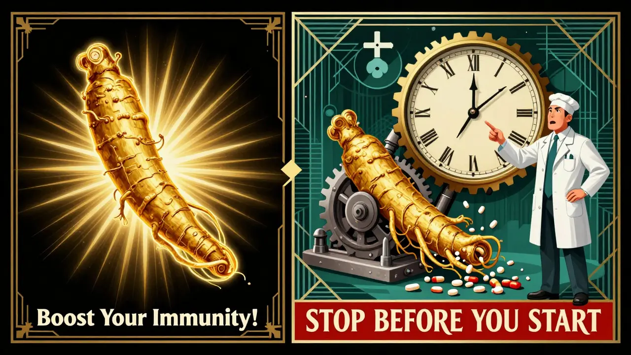 Split-panel Art Deco ad: golden herb promise vs. machine shredding meds, with a 14-day warning clock.