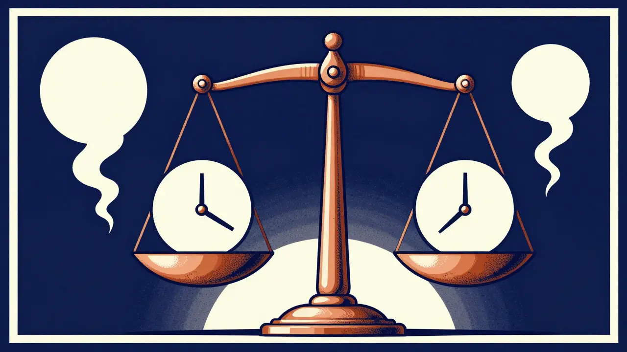 Illustration of geometric scales balancing health metrics in gold and navy colors.