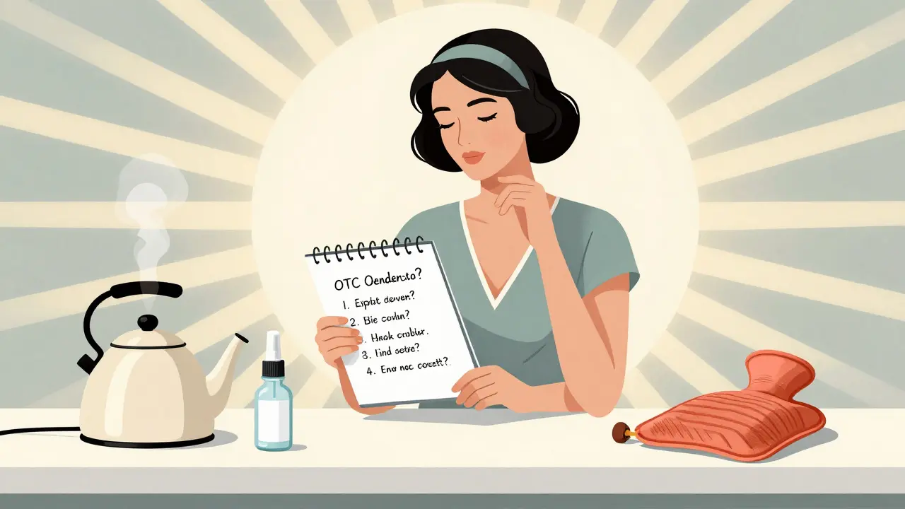 Woman at home with non-medication remedies, writing down safety questions