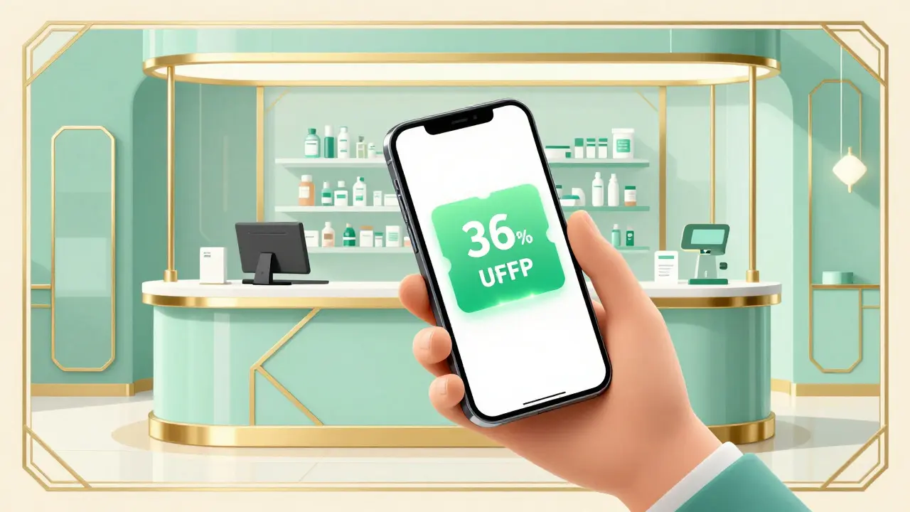 Elegant hand holding a smartphone with a medical discount coupon