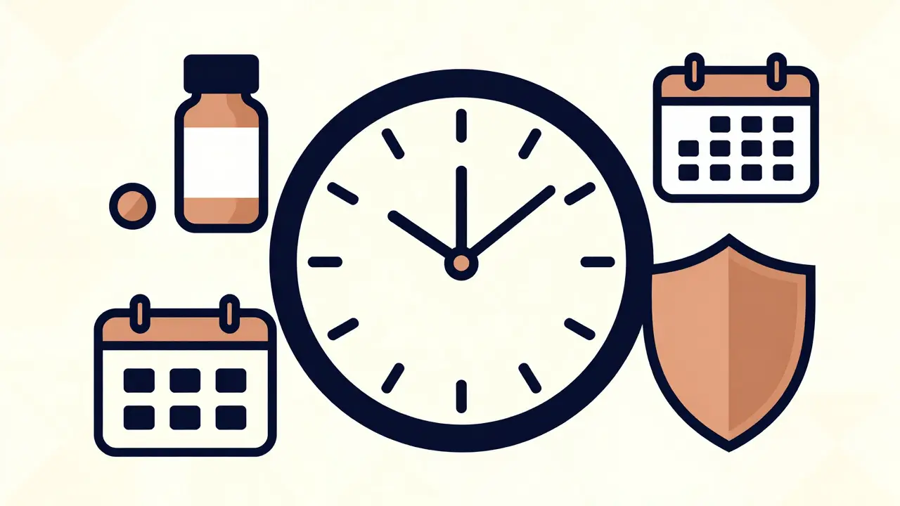 Stylized clock and medical icons representing follow-up care