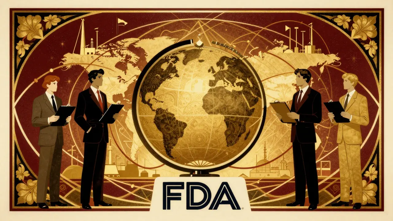Art Deco graphic of global FDA drug safety inspections