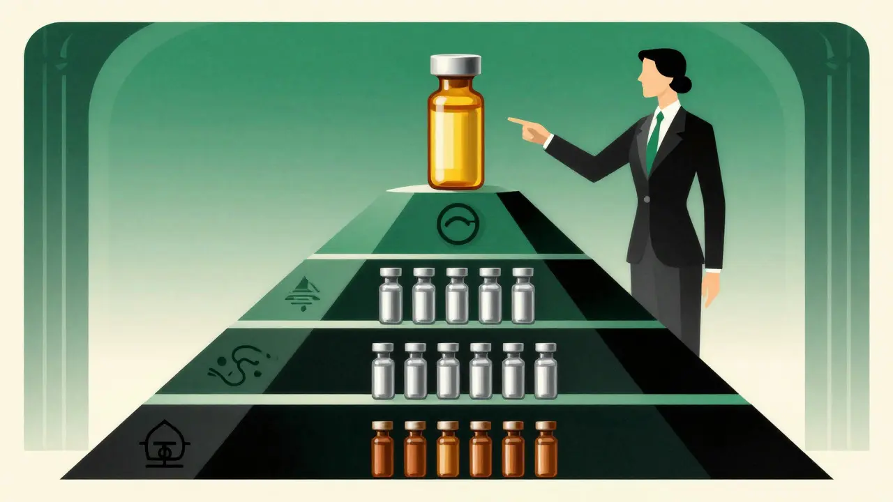 Art Deco illustration of tiered medication replacement levels