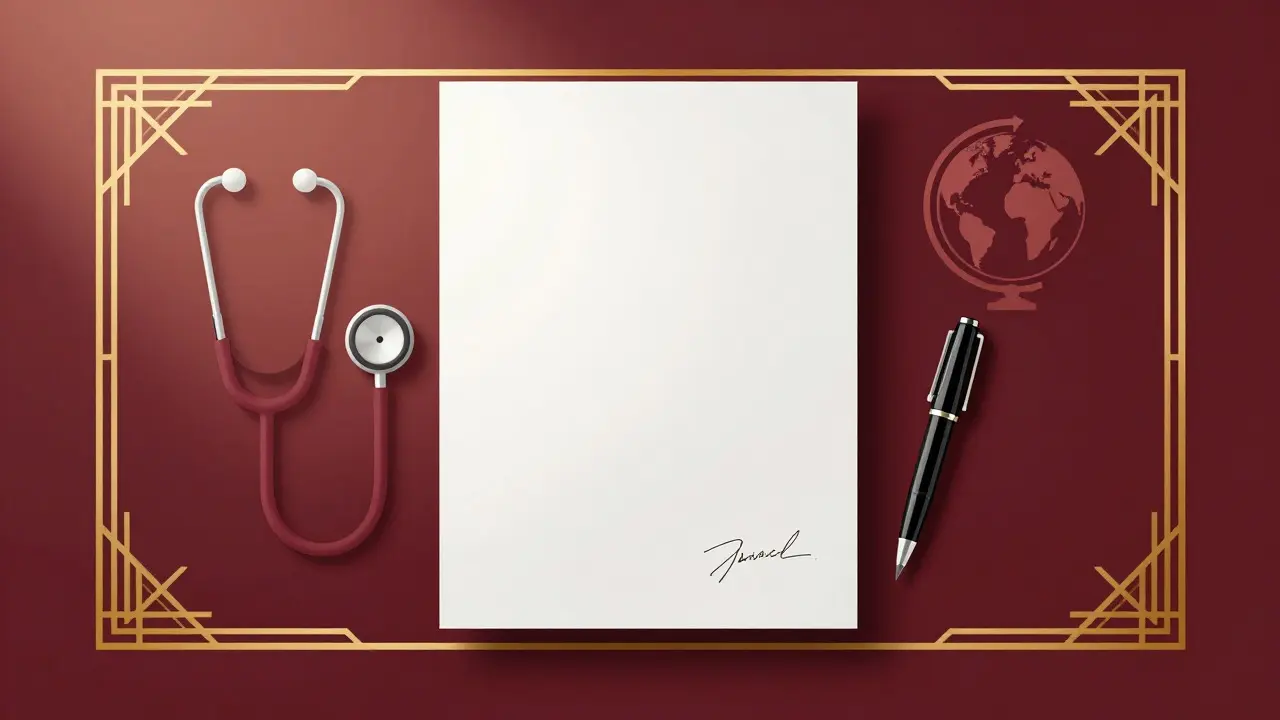 Official doctor's letter for travel, Art Deco