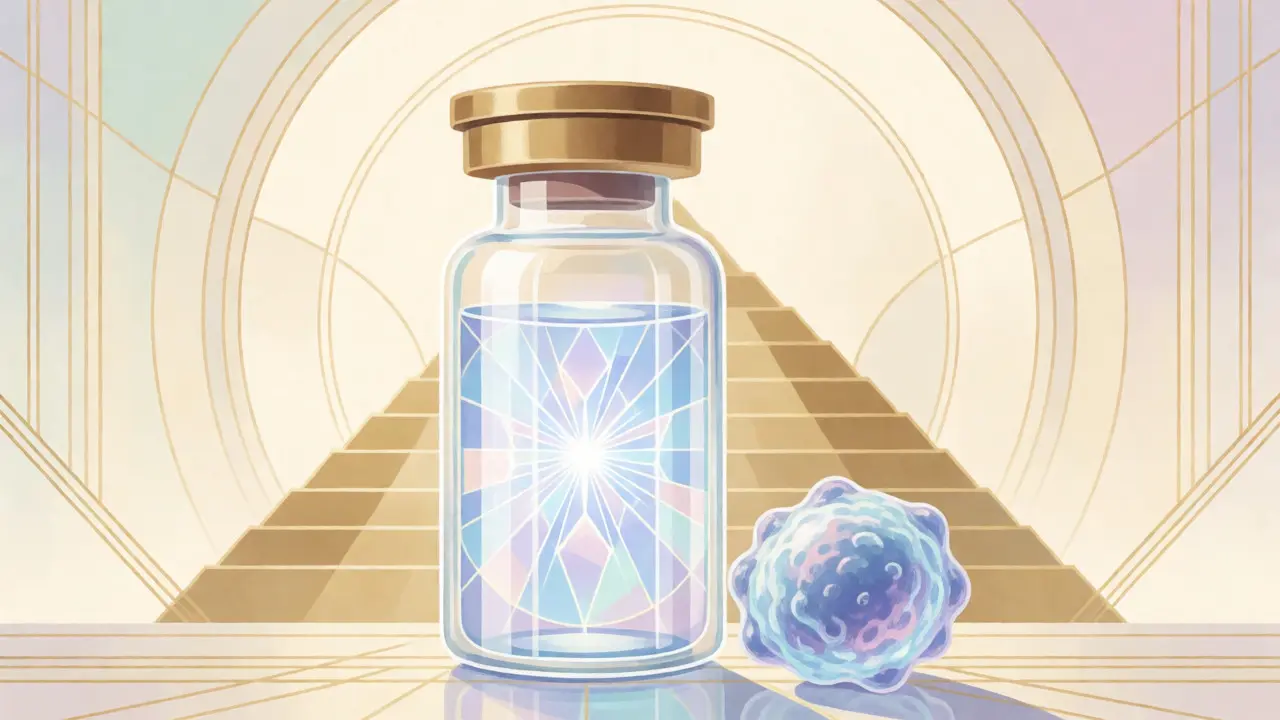 Art Deco illustration of safe postbiotic vial